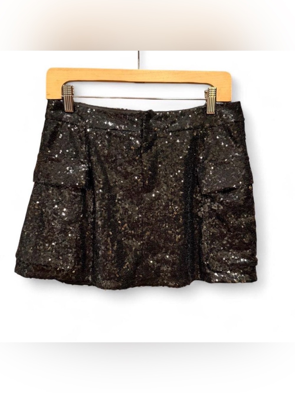 MADDEN NYC Black Sequin Mini Skirt Cargo Side Pockets Size XS NWOT